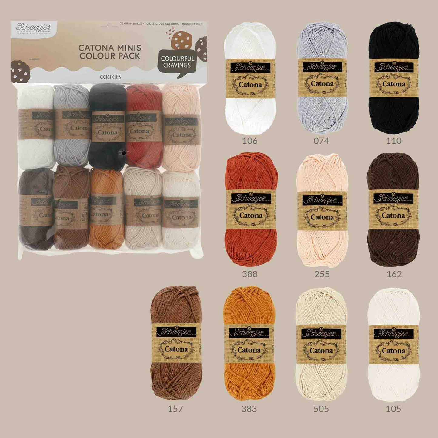 Scheepjes Catona colour pack 10x25g - Cookies