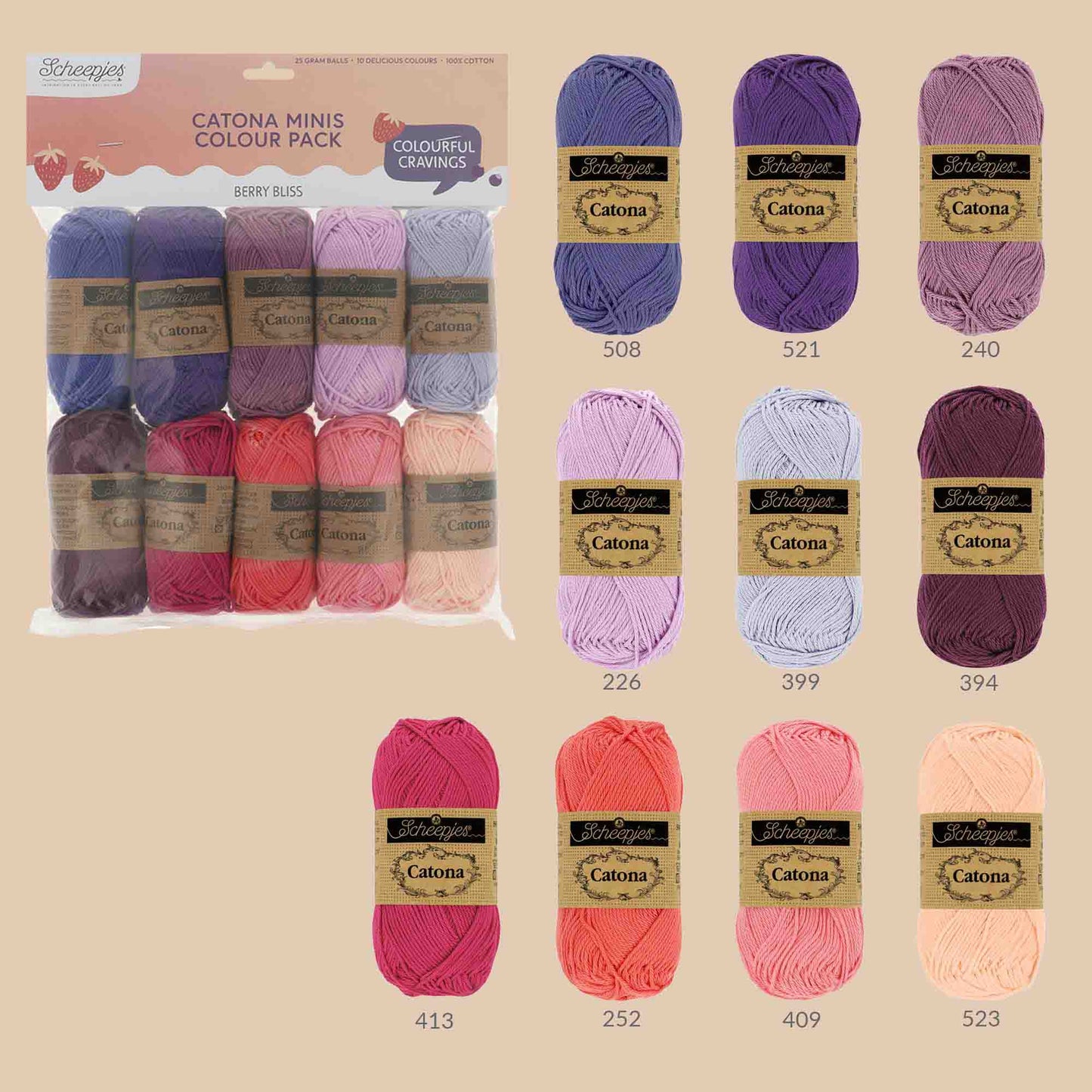 Scheepjes Catona colour pack 10x25g - Berry Bliss