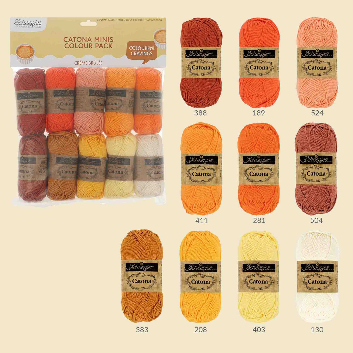 Scheepjes Catona colour pack 10x25g - Crème Brûlée