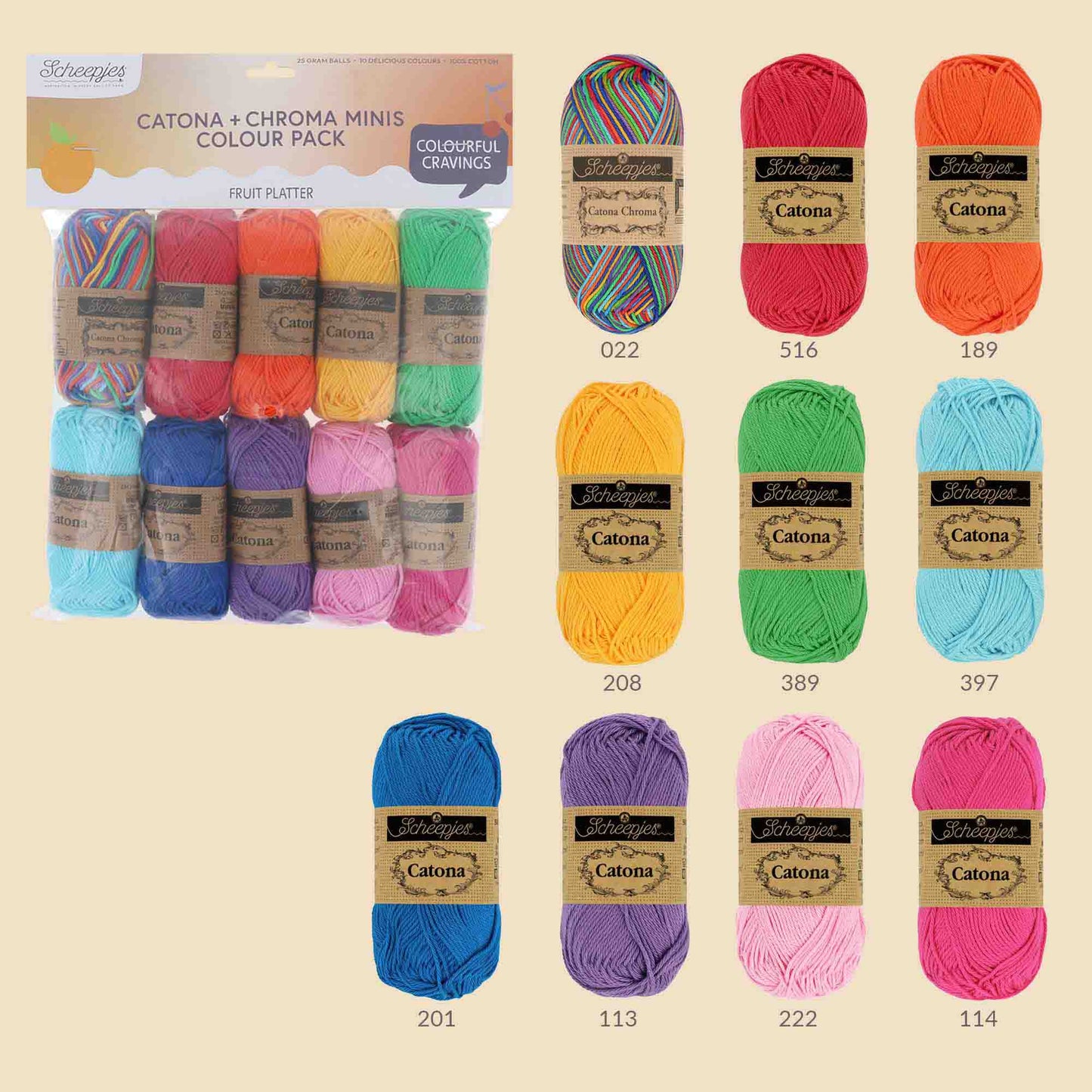 Scheepjes Catona & Chroma colour pack 10x25g - Fruit Platter