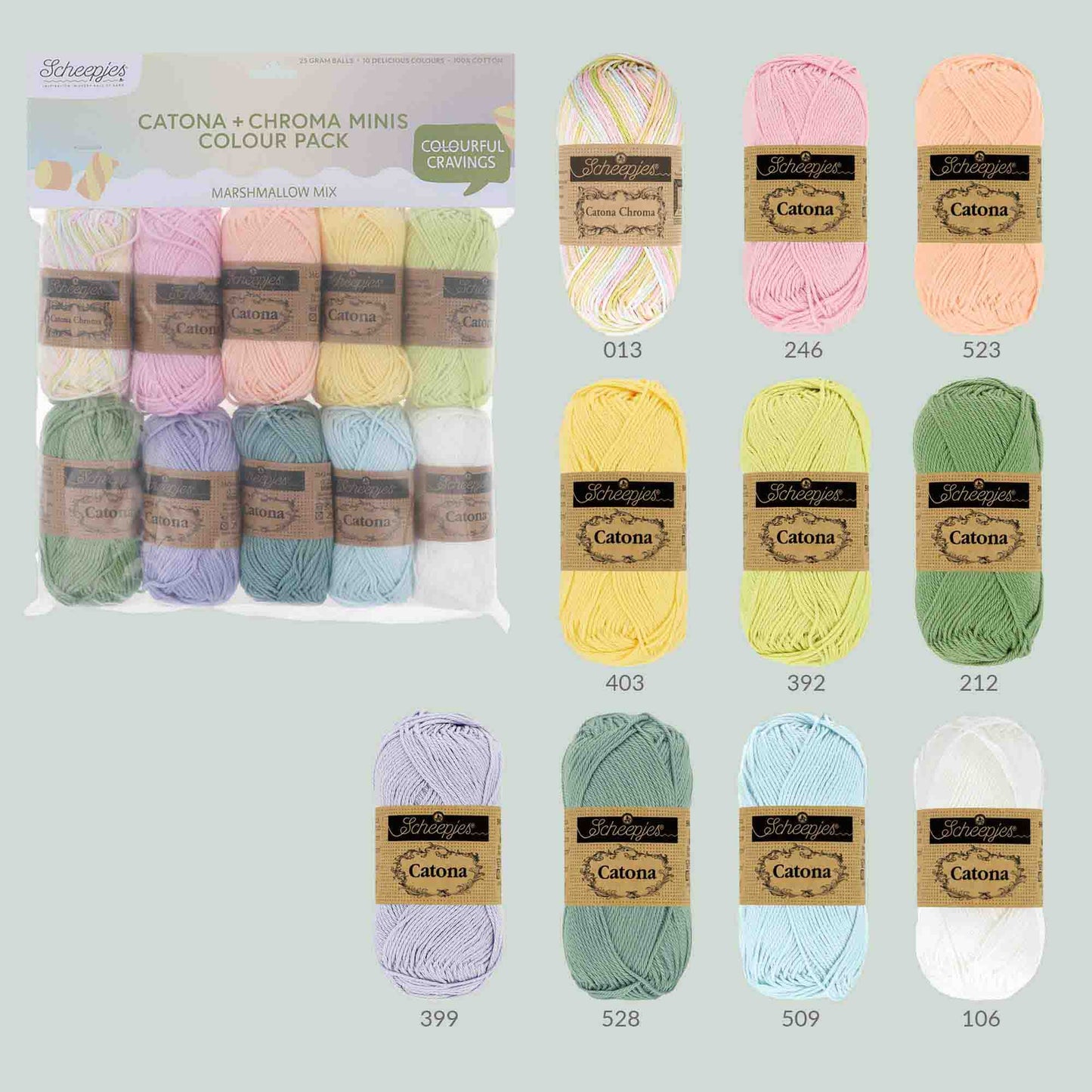 Scheepjes Catona & Chroma colour pack 10x25g - Marshmallow Mix
