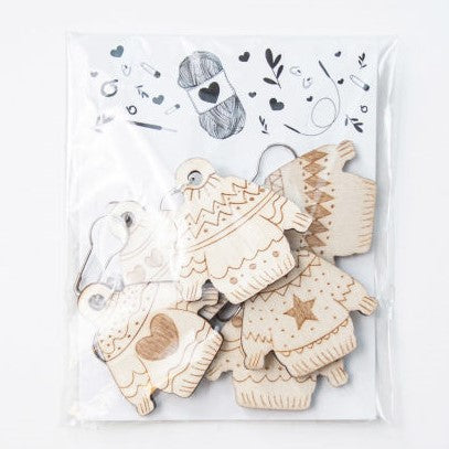 Wooden Jumper Sweater Stitch Markers Set of 6