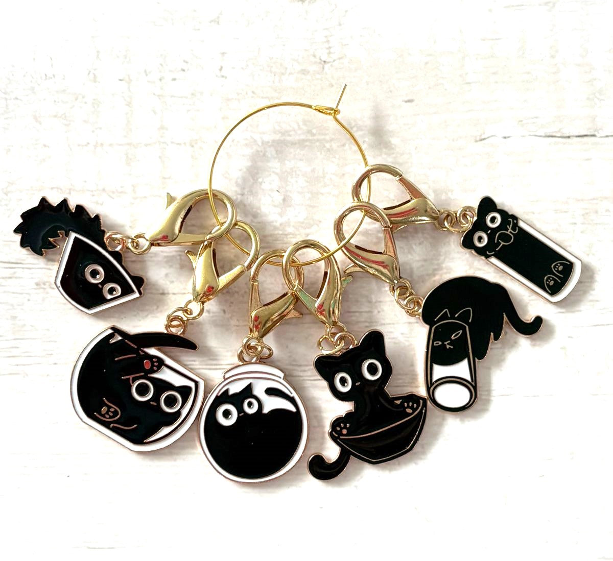 Black Cat Stitch Markers x6