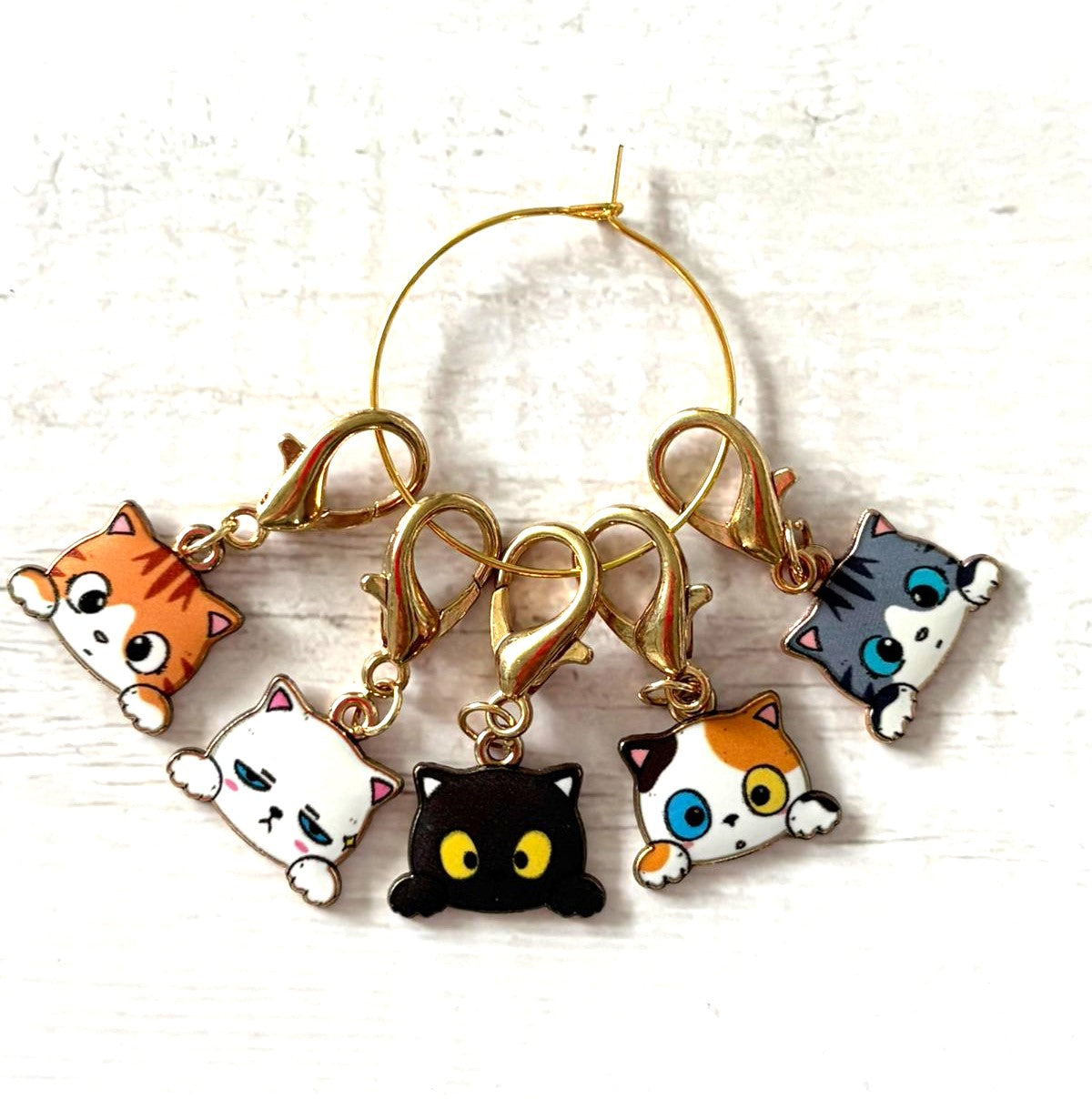 Curious Cat Stitch Markers x5