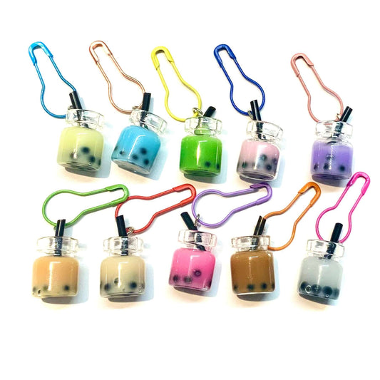 Mini Glass Boba Milk Bubble Tea Stitch Markers Set of 3 - Random Colours