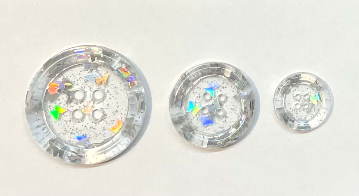 Butterfly Silver Holographic Buttons - B012