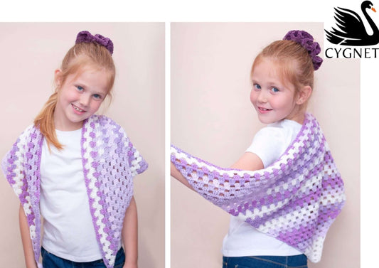 Cygnet Kiddies Couture DK Prints - Violet Couture Girls Shawl (Crochet)