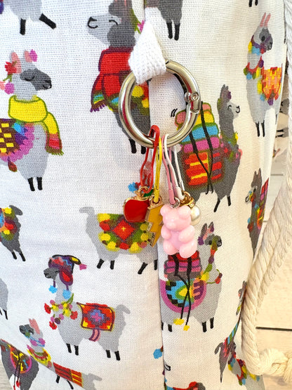 Handmade Cotton Project Bag for Knitting, Crochet, Yarn and other Crafts - Alpaca Light Grey Drawstring Bag Large