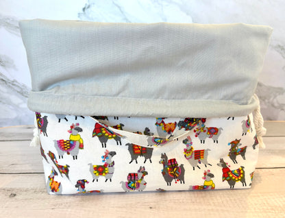 Handmade Cotton Project Bag for Knitting, Crochet, Yarn and other Crafts - Alpaca Light Grey Drawstring Bag Large
