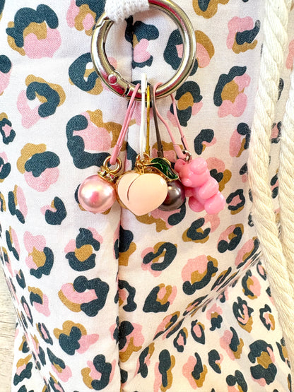 Handmade Cotton Project Bag for Knitting, Crochet, Yarn and other Crafts - Animal Print Pink Drawstring Bag Large