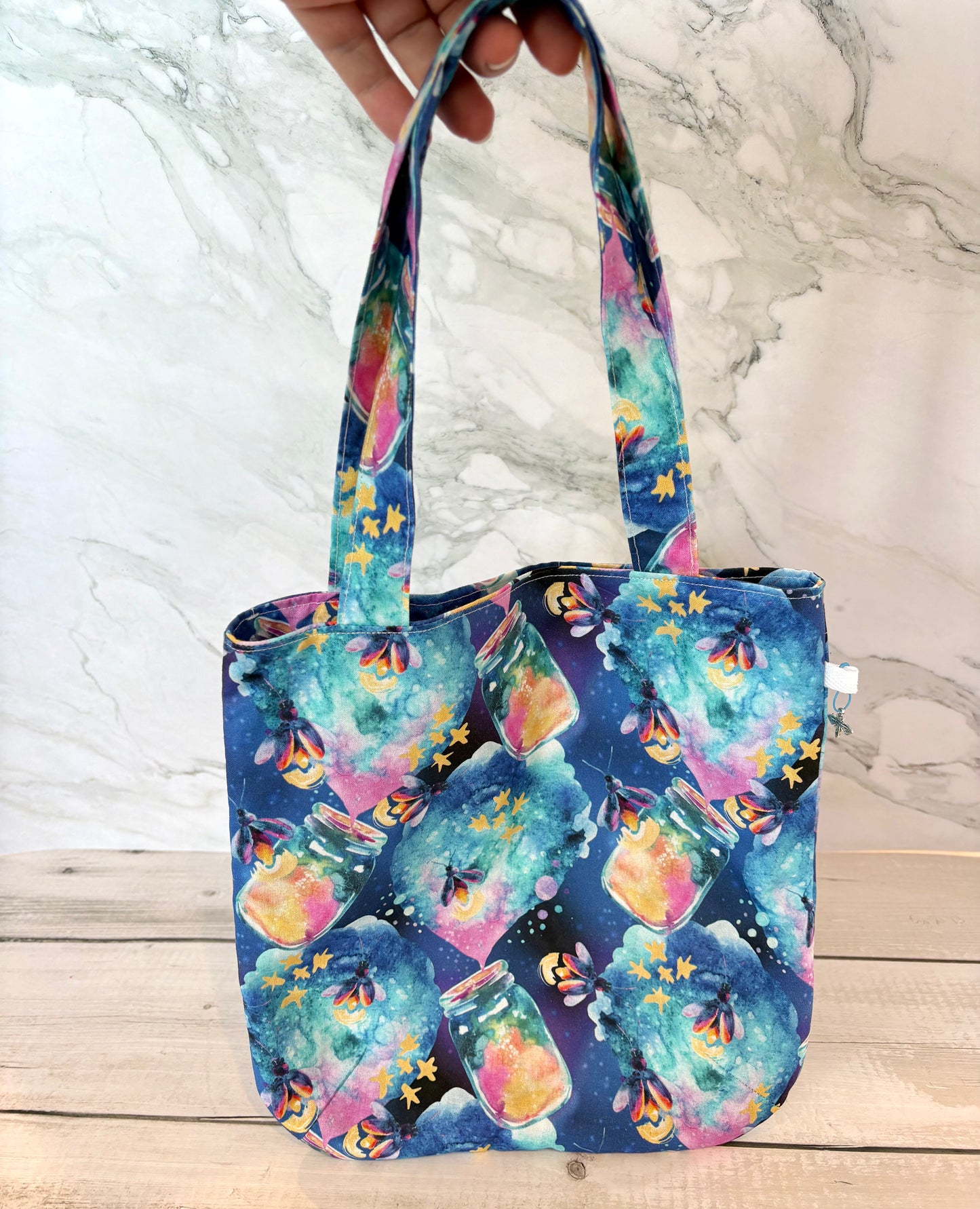Handmade Cotton Project Tote Bag for Knitting, Crochet, Yarn and other Crafts - Firefly Medium