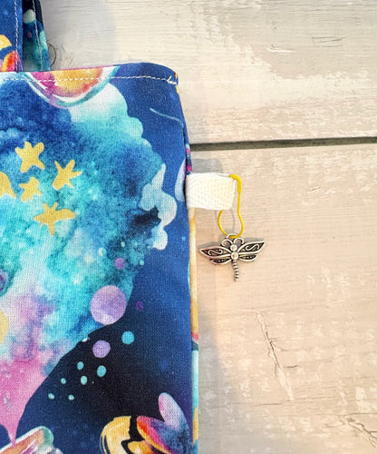 Handmade Cotton Project Tote Bag for Knitting, Crochet, Yarn and other Crafts - Firefly Large