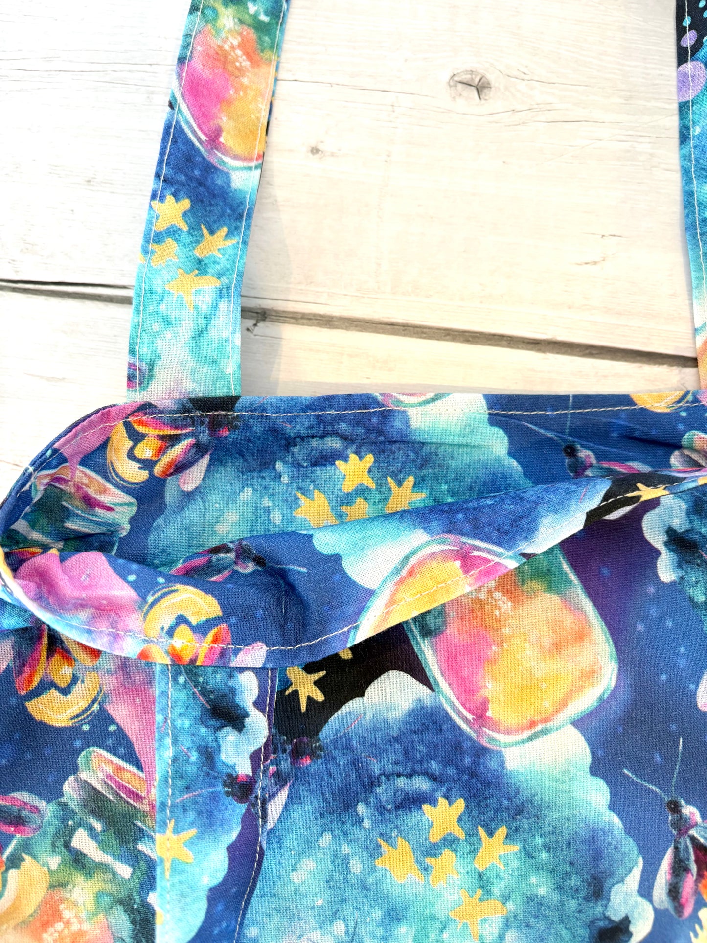 Handmade Cotton Project Tote Bag for Knitting, Crochet, Yarn and other Crafts - Firefly Large