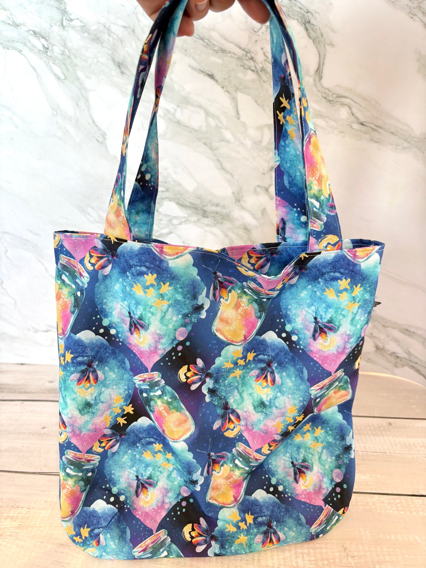Handmade Cotton Project Tote Bag for Knitting, Crochet, Yarn and other Crafts - Firefly Large