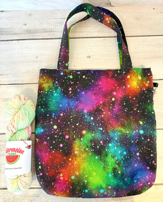Handmade Cotton Project Tote Bag for Knitting, Crochet, Yarn and other Crafts - Galaxy Large