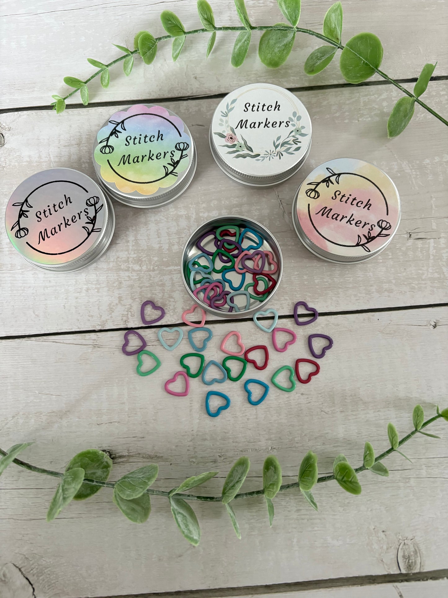 Metal Heart Stitch Markers in Tin