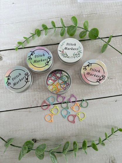 Metal Pastel Cat Stitch Markers in Tin