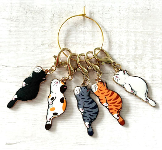 Sleepy Cat Stitch Markers x5