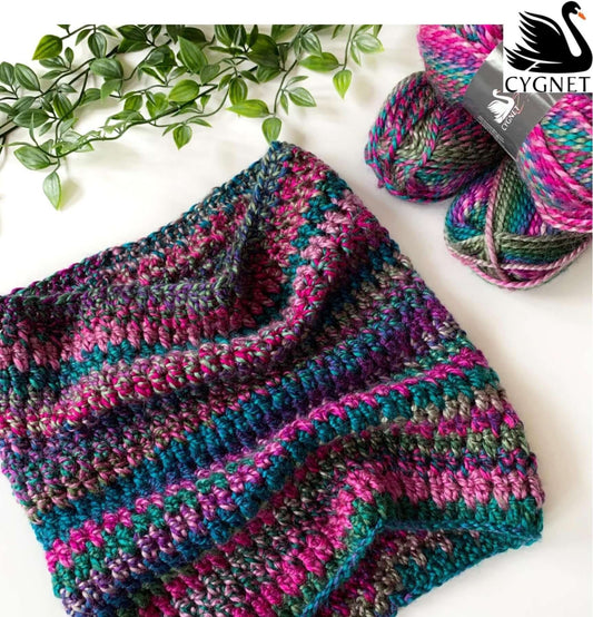 Cygnet Boho Chunky - Simple Stripes Cowl (Crochet)