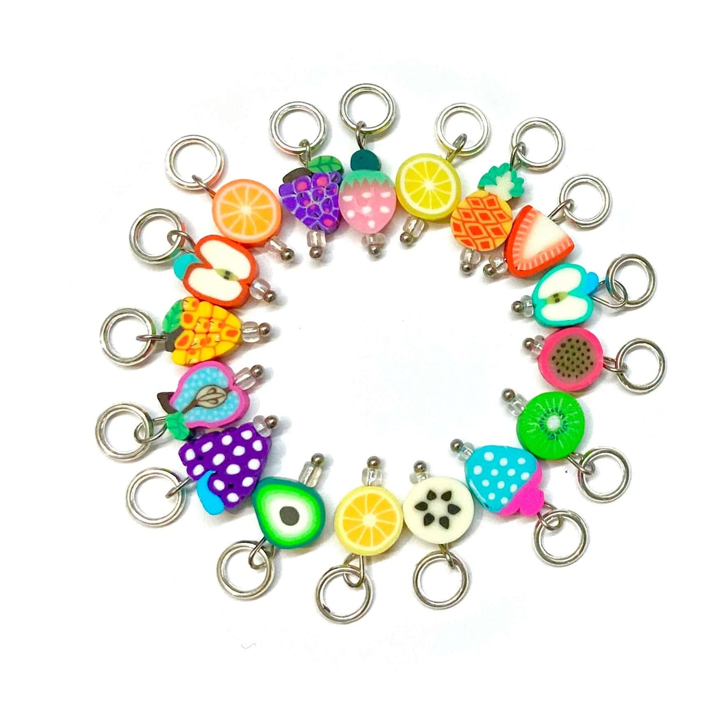Fruit Salad Stitch Markers Set of 17 - Ring Markers