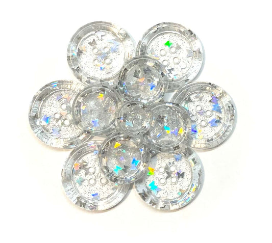 Butterfly Silver Holographic Buttons - B012