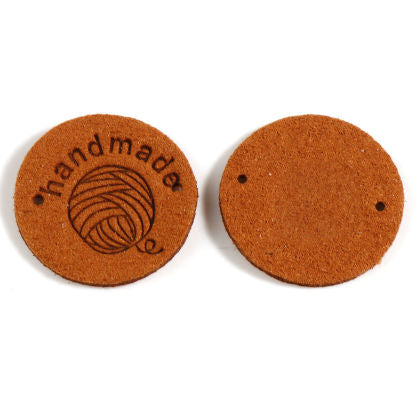 'Handmade' Faux Suede 25mm Label - Brown