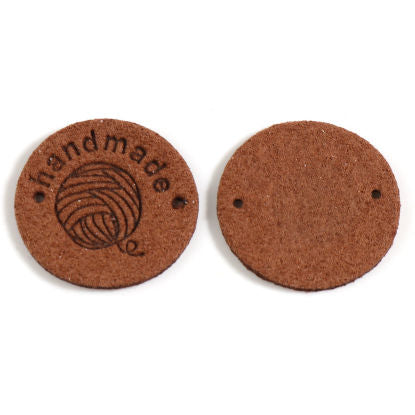 'Handmade' Faux Suede 25mm Label - Coffee