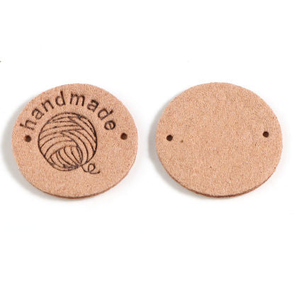 'Handmade' Faux Suede 25mm Label - Apricot Beige