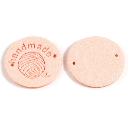 'Handmade' Faux Suede 25mm Label - Peach Pink