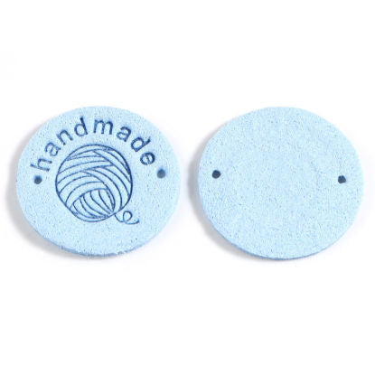 'Handmade' Faux Suede 25mm Label - Light Blue