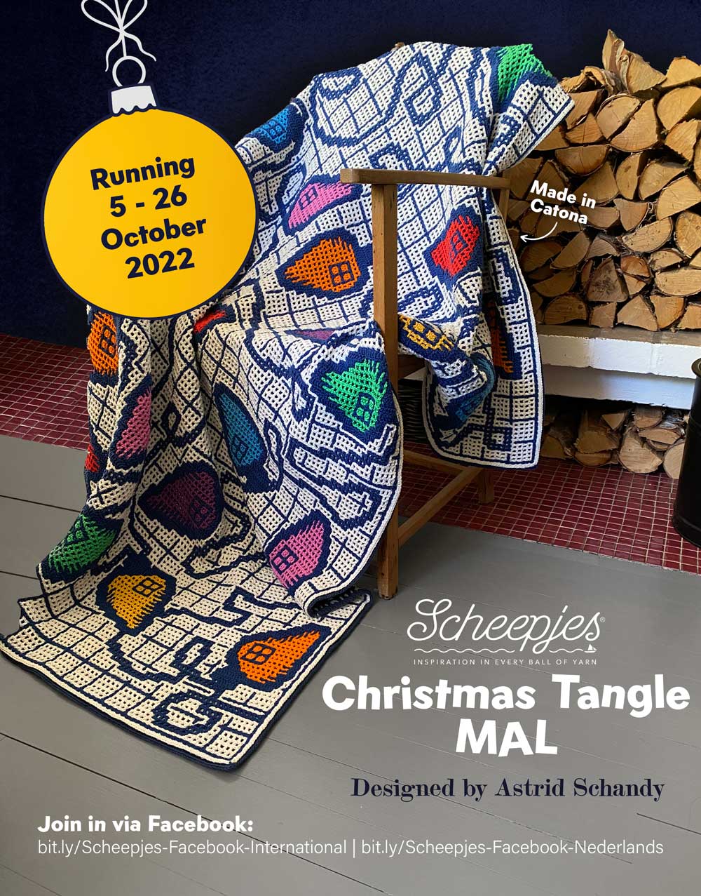 Christmas Tangle Blanket by Astrid Schandy - Snowy Rainbow Colourway