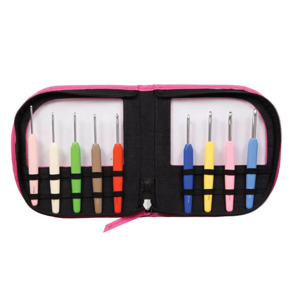KnitPro Waves Crochet Hook Set of 9 - 2.00mm - 6.00mm - Pink