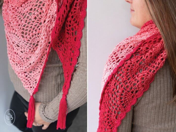 Wild Strawberry Fan Shawl Pattern US Crochet - Instant Download